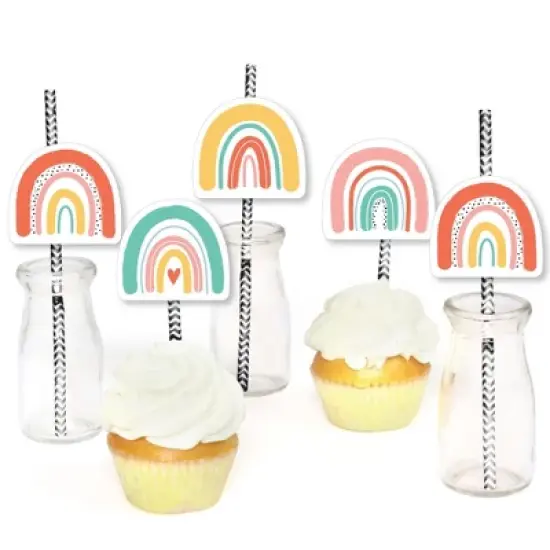 Big Dot of Happiness Hello Rainbow - Paper Straw Decor - Boho Baby Shower and Birthday Party Striped Decorative Straws - Set of 24 image {3}