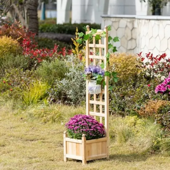 Outsunny Raised Garden Bed with Trellis Board Back & Strong Wooden Design & Materials image {2}
