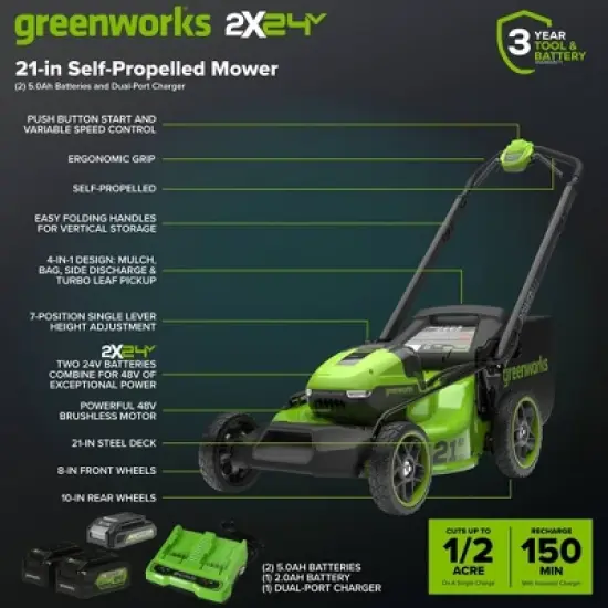 Greenworks POWERALL 3pc Combo Kit - 21" Lawn Mower 12" String Trimmer 320 CFM Leaf Blower w/ batteries and charger image {2}