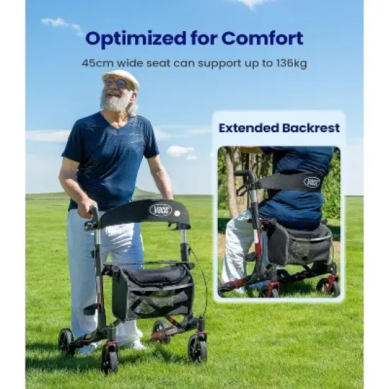 Walkers-for-Seniors-with-Seat,Folding Rolling Walker with Wheels,support 300lbs-Red image {3}