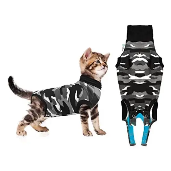 Suitical Recovery Suit for Cats - Comfortable Alternative To A Cat Cone - Black Camouflage image {9}