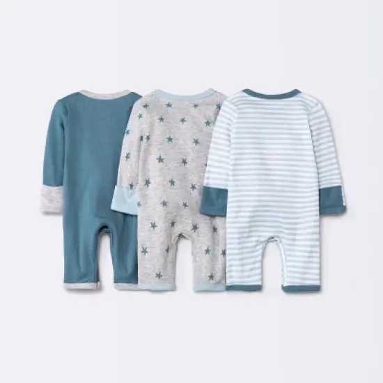 Baby Boys' 3pk Basic Romper - Cloud Island&trade; Sky Blue Preemie image {1}