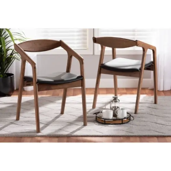 2pc Harland Faux Leather Upholstered and Wood Dining Chair Set - Baxton Studio image {6}
