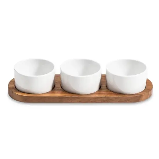 Kalmar Home Ceramic Condiment Set on Acacia Wood Base image {2}