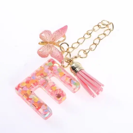 Unique Bargains Heart Sequin Letter E Butterfly Tassel Water Cup Pendant Pink 1 Pc image {4}