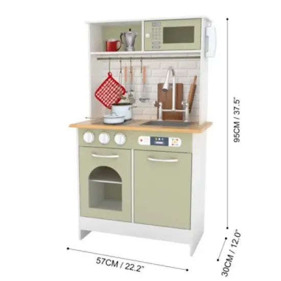 Teamson Kids Little Chef Boston Modern Wooden Kitchen Playset, White/Green image {3}