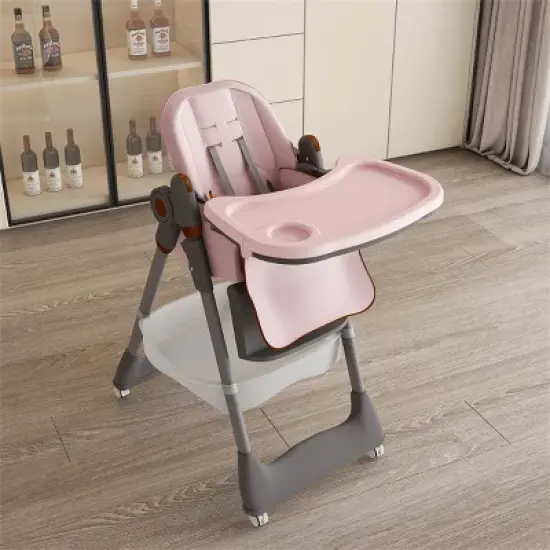 CIPACHO Adjustable Baby High Chair 0-6 Years &ndash; Portable Infant Feeding Seat with Safety Belt, Silent Lockable Wheels & Easy-Clean Design Pink image {5}