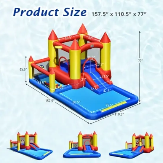 Costway Inflatable Water Slide Castle Kids Bounce House Indoor & Outdoor w/ 480W Blower image {1}