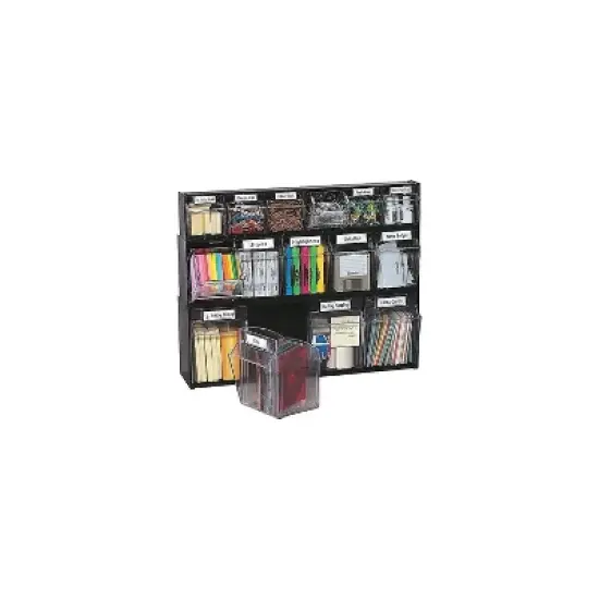 Deflecto Tilt Bin Plastic Storage System w/6 Bins 23 5/8 x 3 5/8 x 4 1/2 Black 20604OP image {2}