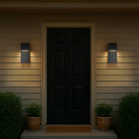 ALOADECOR Modern Simple Sqaure Integrated LED Outdoor Wall Sconce with Dusk to Dawn Sensor in Matte Black for Porch Patio image {1}