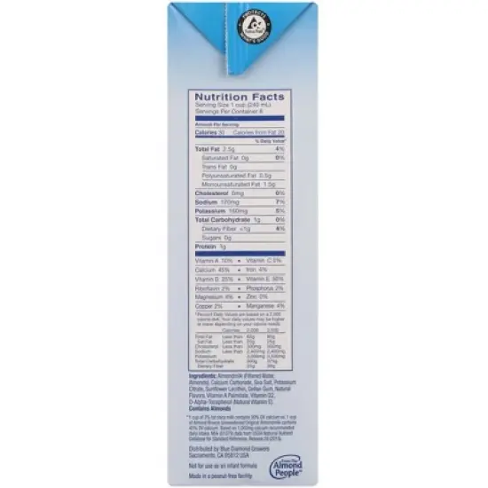 Almond Breeze Unsweetened Orginal Almond Milk - Case of 8/64 oz image {3}