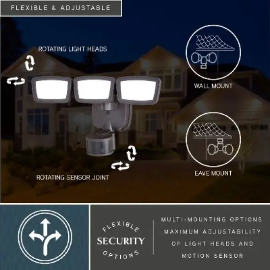 VAXCEL Integrated LED Motion Sensor Dusk to Dawn 3-Head Outdoor Security Flood Light - 240 Degree - 85 Ft. image {5}