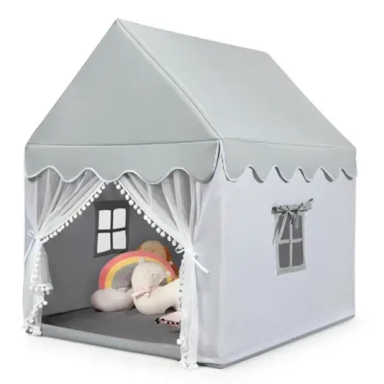 Costway Kids Play Tent Large Playhouse Children Play Castle Fairy Tent Gift w/ Mat Gray image {8}