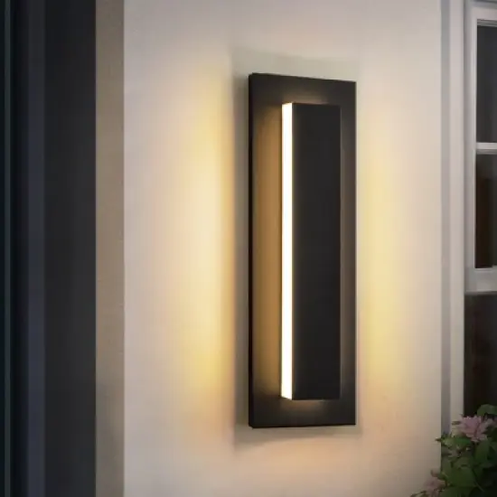 Rennnsan Varnell 15"-26"H Hardwired Rectangle Aluminum Modern LED Dimmable Outdoor Wall Sconce in Black image {6}