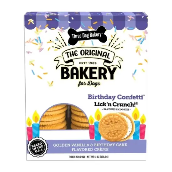 Three Dog Bakery Birthday Cake Lick 'n Crunch Vanilla Flavor Dog Treats - 13oz image {6}