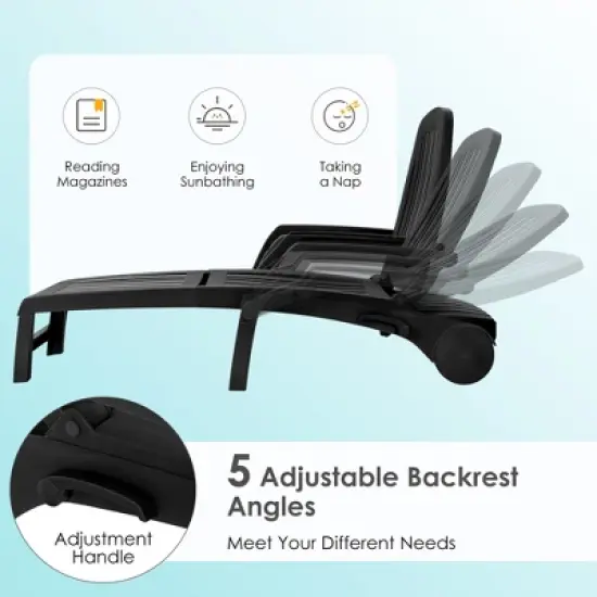 Costway Patio Adjustable Chaise Lounge Chair Folding Sun Lounger Recliner w/ Wheels Grey/Black/Coffee/Turquoise image {5}