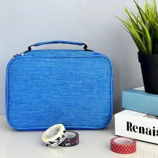 Wrapables Large Capacity 72 Slot Pencil Case for Colored Pencils, Stationery Pouch, Blue image {6}