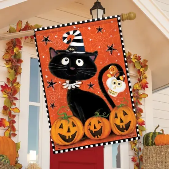 Briarwood Lane House Flag 40x28 For Outdoor Black Kitty Halloween For Halloween House Flag image {3}