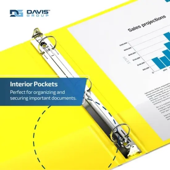 Davis Group 6pk 1.5" Premium Economy Round Ring Binders Yellow: Hard Cover, 275 Sheet Capacity, 2 Pockets, Polypropylene image {5}
