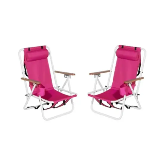 FURNIinspire Outdoor Portable Chair Set of 2 with Headrest Cup Holder and Backpack Straps for Outdoor Relaxation, Pink, 23"*21.7"*31.5" image {5}