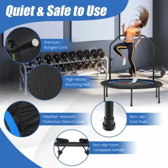 Costway 40'' Foldable Trampoline Fitness Rebounder with Resistance Bands Adjustable Home Green/Blue/Red image {2}