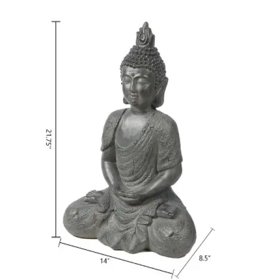 LuxenHome 21.75" Gray MgO Meditating Buddha Garden Statue image {8}