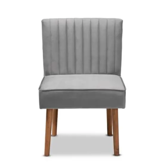Alvis Velvet Upholstered and Wood Dining Chair - Baxton Studio image {2}