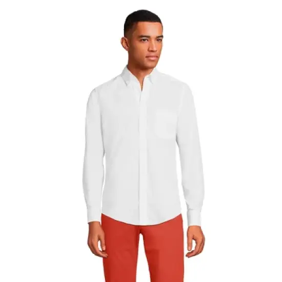 Lands' End Men's Tailored Fit Essential Lightweight Long Sleeve Poplin Shirt image {3}