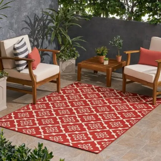 Tallevast Trellis Outdoor Rug Red/Ivory - Christopher Knight Home image {2}