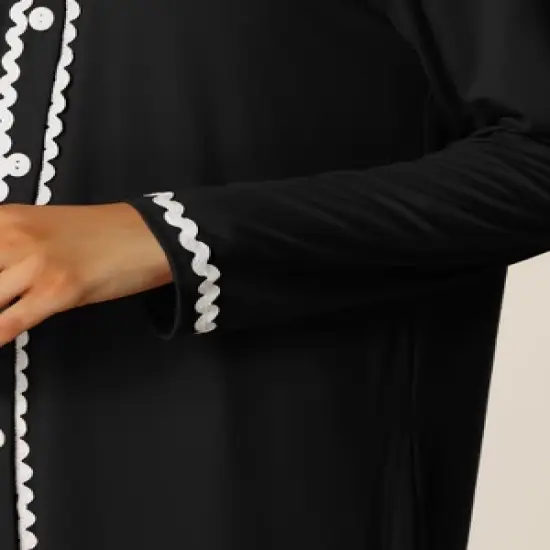 cheibear Womens Button Down V Neck Long Sleeve Pajama Nightshirt Dress image {4}