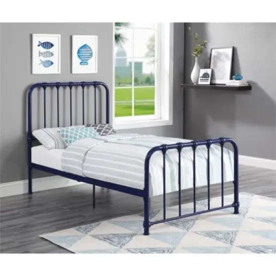 Bethany Twin Metal Platform Bed in Navy Blue - Lexicon image {1}
