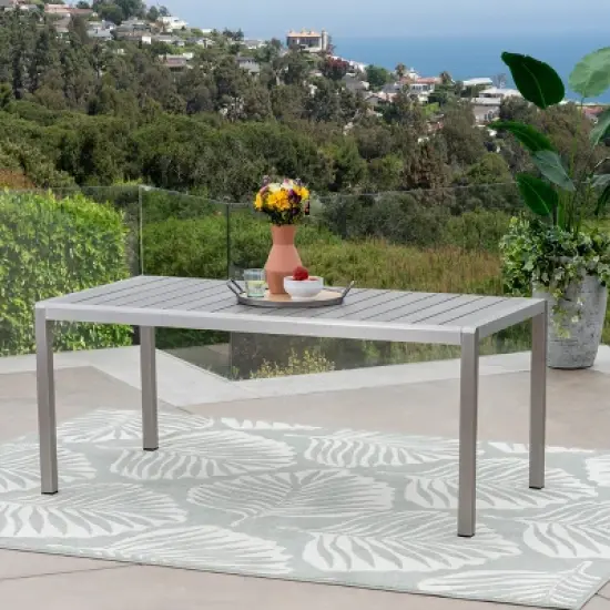 GDFStudio Crested Bay Outdoor Aluminum Dining Table with Faux Wood Top image {8}