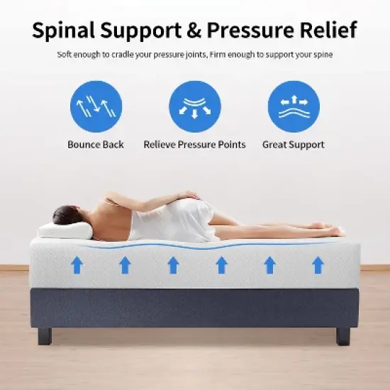 FDW 12 Inch Green Tea Memory Foam Mattress Cooling Gel Infused Mattress,Fiberglass Free/CertiPUR-US Certified/Bed-in-a-Box,White image {1}