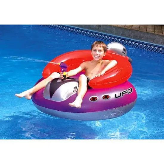 SWIMLINE ORIGINAL Inflatable UFO Spaceship Pool Float Ride On w/ Laser Ray Gun Water Squirter for Kids, Retro Style | For Beach Ocean Pool Lake image {2}