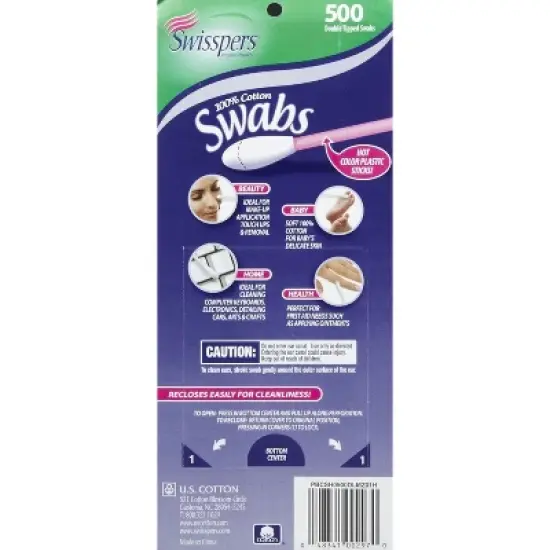Swisspers Double Tipped Cotton Swabs 500ct image {1}