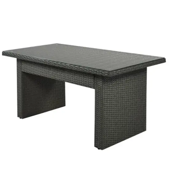 6pc Outdoor Wicker Set with Loveseats, Sofa, Chair, Coffee Table & Bench - Beige - GODEER image {7}