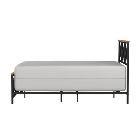 Queen Ashford Metal Bed with Wood Accent Textured Black Oak Finished Wood - Hillsdale Furniture image {7}