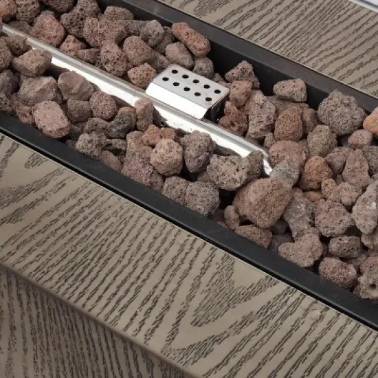 48 Inch Rectangular Iron Propane Fire Pit With Wood Grain Finish And Built In Burner image {14}