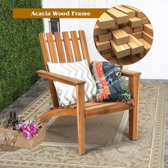 Costway Patio Acacia Wood Adirondack Chair Lounge Armchair Durable Outdoor Garden Yard image {5}