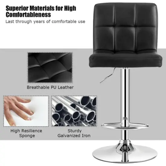 Costway Adjustable Armless Bar Stool Swivel Kitchen Counter Bar Chair PU Leather Black image {8}
