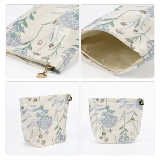 Unique Bargains Women Portable Floral Makeup Bag Light Blue 2 Pcs image {2}