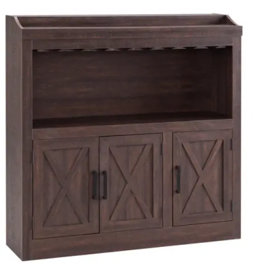 Home Source Bar Cabinet with Stem Glass Placement and Wooden Doors in Charcoal image {8}