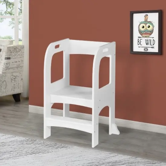 KTMBDW Kids Kitchen Step Stool for Kids with Safety Rail,Solid Wood Construction Toddler Learning Stool, Toddlers Kitchen Stool Tower (White) image {6}