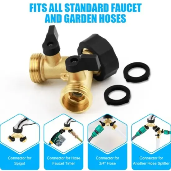 Syemin Landscape Equipment Parts and Accessories 2PCS, Two Way Valves, Garden Hose Diverter Y-Connectors for Garden, Lawn, Gold, 3.35"*3.35"*2.76" image {2}
