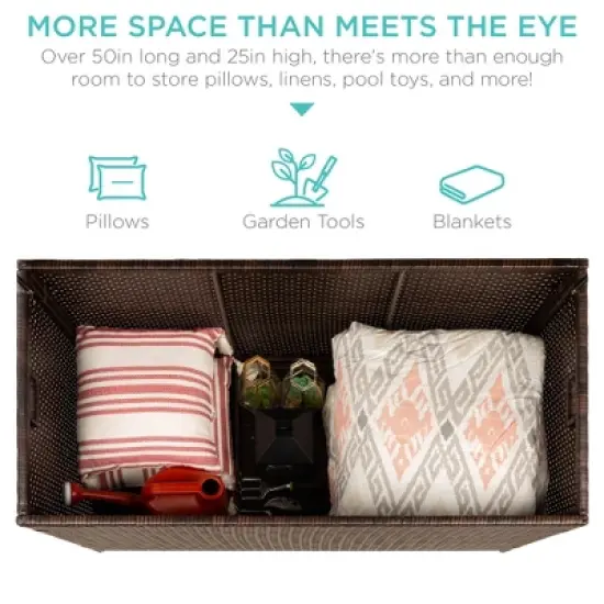 Best Choice Products 136 Gallon Large Deck Storage Box for Indoor Outdoor Furniture, Cushions, Pool Accessories - Brown image {5}