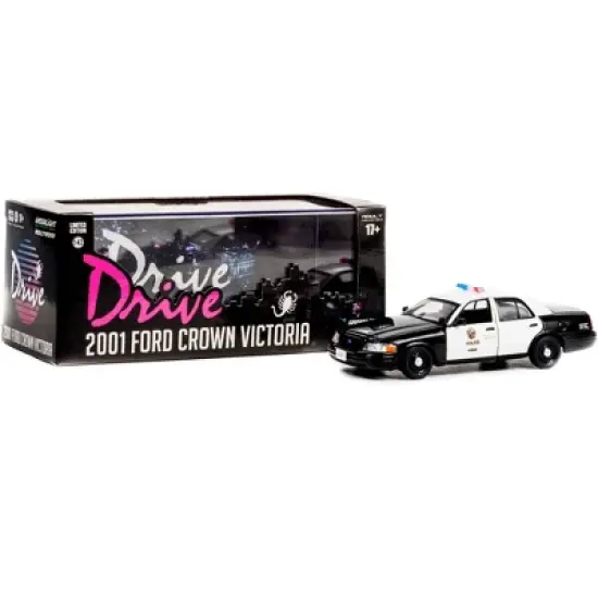 2001 Ford Crown Victoria Police Interceptor Black & White "LA Police Dept" Drive 2011 Movie 1/43 Diecast Model Car by Greenlight image {2}