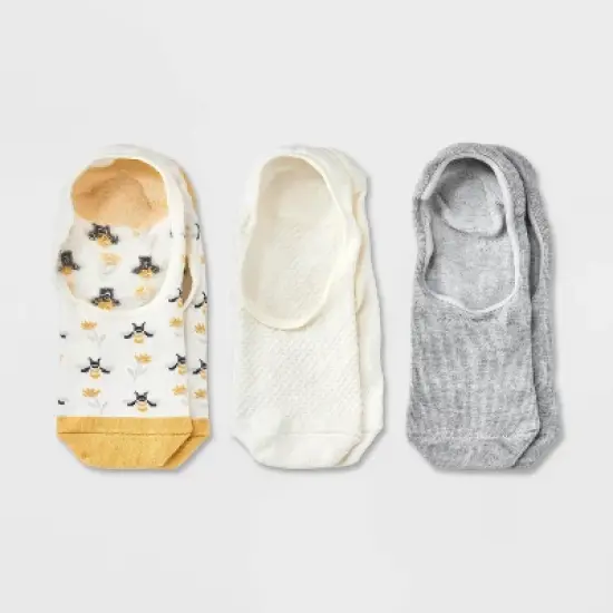 Women's Bee 3pk Liner Socks - A New Day&trade; Ivory/Gold/Heather Gray 4-10: Cotton Blend, Seamless Toe, Hidden Gel Heel Grip image {3}