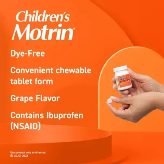 Children's Motrin Dye-Free Pain Reliever and Fever Reducer Ibuprofen (NSAID) ChewableTablets - Grape Flavor - 24ct image {3}