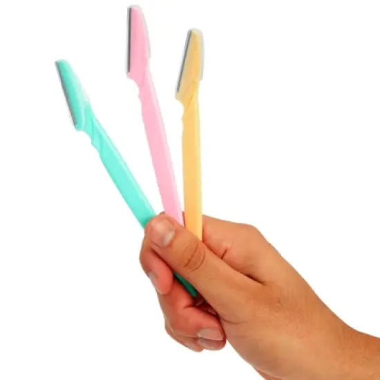 Glamlily 60-Pack Eyebrow Facial Razor for Women, Multipurpose Dermaplane Hair Remover Trimmer Tool, Colorful Shaving Bulk Set, 3 Colors, 6x1.4 In image {4}