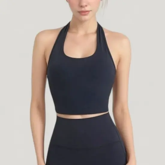 Anna-Kaci Active Women's Halter Neck Athletic Crop Top with Cross Back Detail and Stretch Fabric image {6}